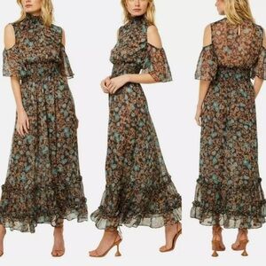 MISA Los Angeles Plum Cold Shoulder Maxi Dress Size S $395